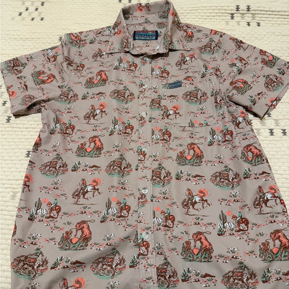 BURLEBO Men's Western Print Shirt - Tan and Red